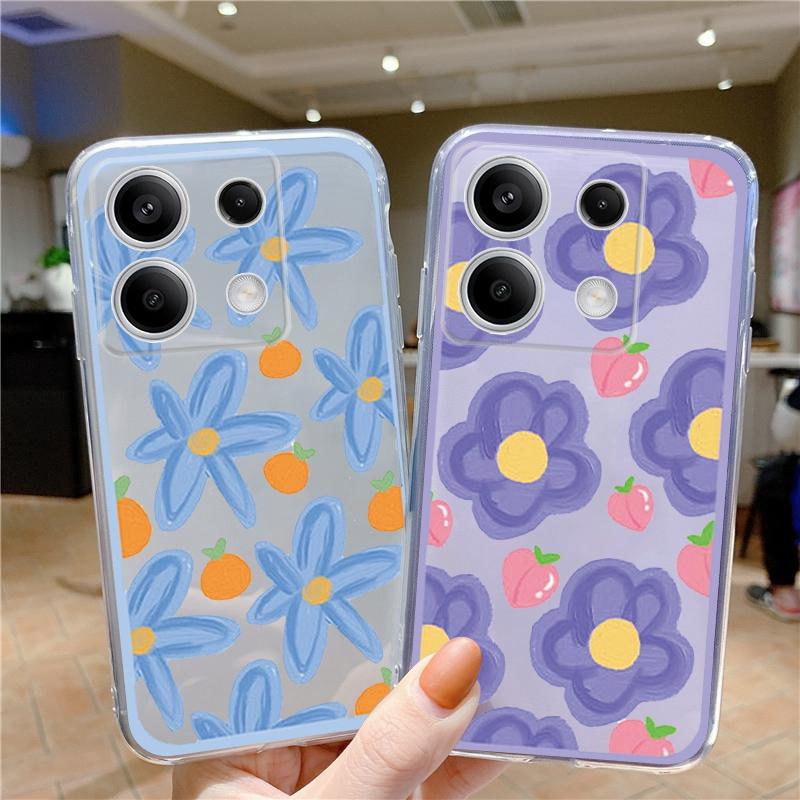 Мягкий силиконовый прозрачный чехол с цветочным узором для Xiaomi Redmi Note 13 Pro Poco Samsung A55 A54 A34 A15 S24 M35 iPhone 11 12 13 14 15 противоударный чехол
