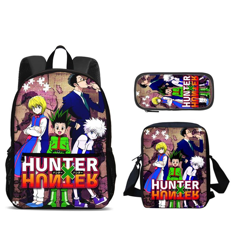 HUNTER × HUNTER Рюкзак Пенал Сумка через плечо Набор из 3 предметов Аниме Принт Детский сад Мальчики и Девочки Новый Большая вместимость Легкий