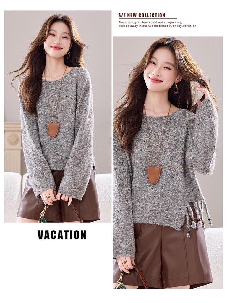 Versatile Knitted Sweater: Round Neck, Loose Fit, Irregular Tassel Cardigan for Autumn and Winter