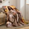 Shepherd with Lamb and Sunset BackgroundFlannel blanket for bedroom, living room, sofa, and nap