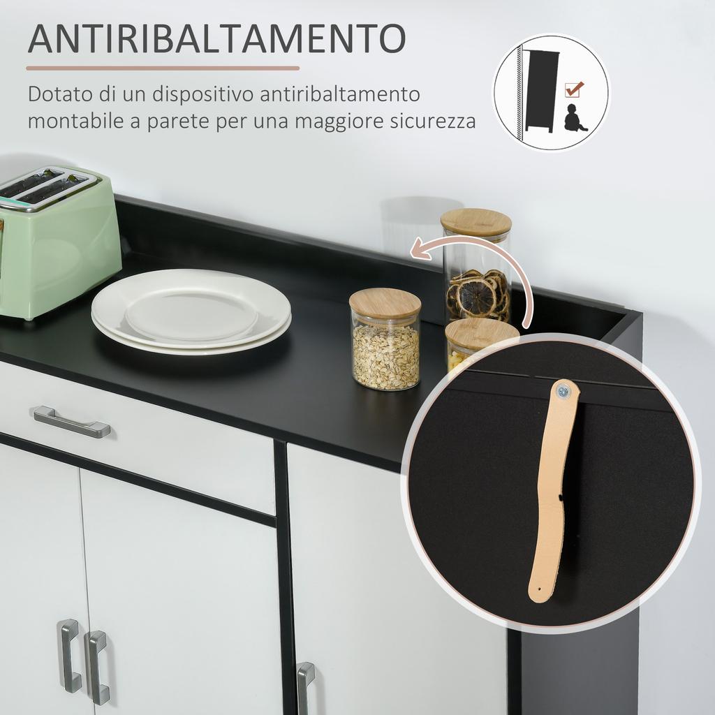 Modern Kitchen Cabinet in MDF with 2 Cabinets, 1 Drawer and Adjustable Shelves, 90x40x90 cm