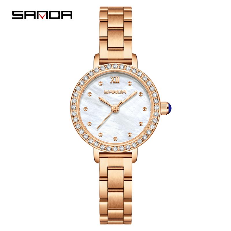 SANDA Women's Quartz Watch Diamond Pearl Inlaid Dial Waterproof Leisure Elegant Temperament Women's Watch