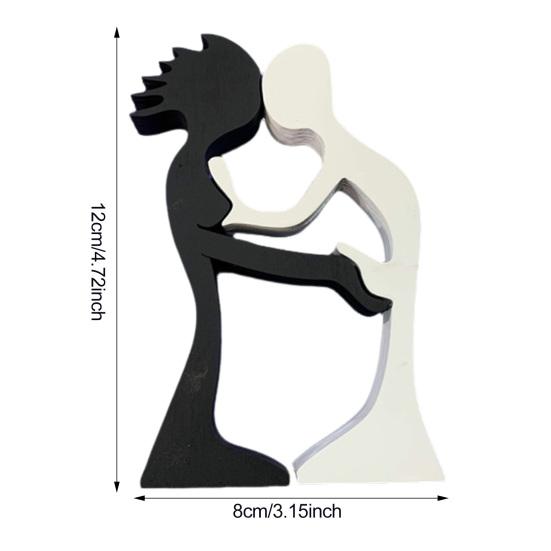 Abstract Couple Wood Ornament Man Woman Silhouette Statue Harmony Between Couple Desk