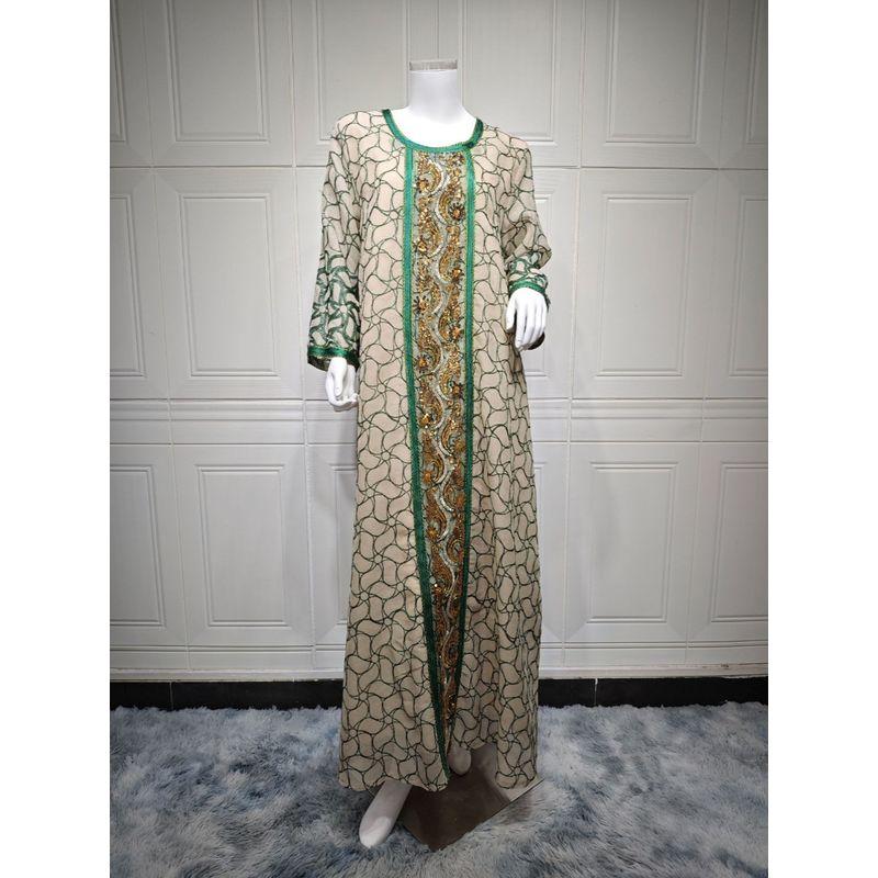 Indonesia Middle East Turkey Arab Dubai Saudi Gauze Embroidered Sequin Robe Dress Dresses
