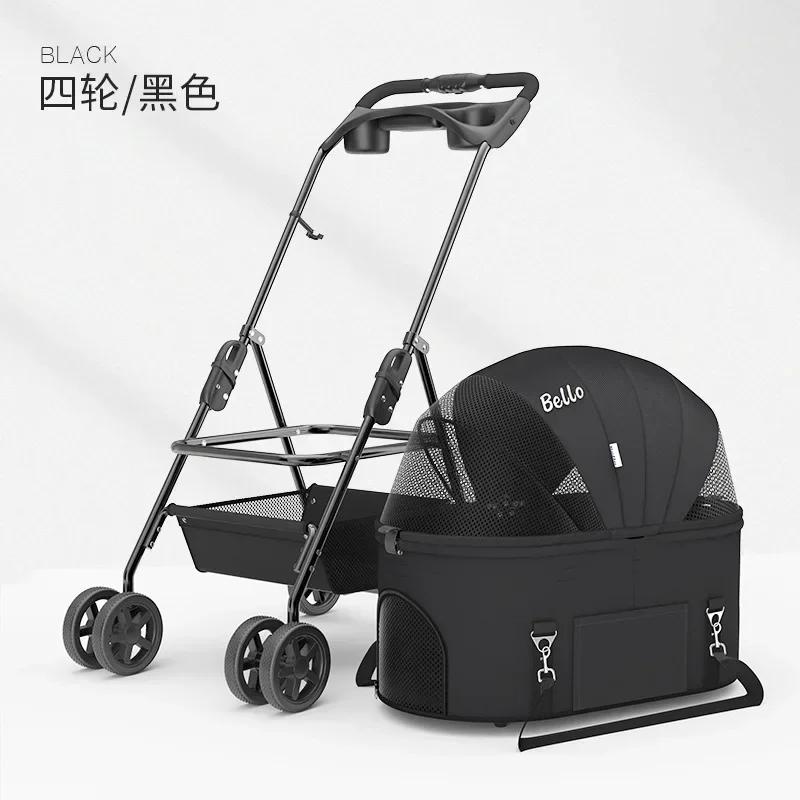 Pet Stroller Detachable and Easy Folding Travel Breathable Aluminum Cat Dog Baby with Storage Basket Outdoor Cat Dog Transporter
