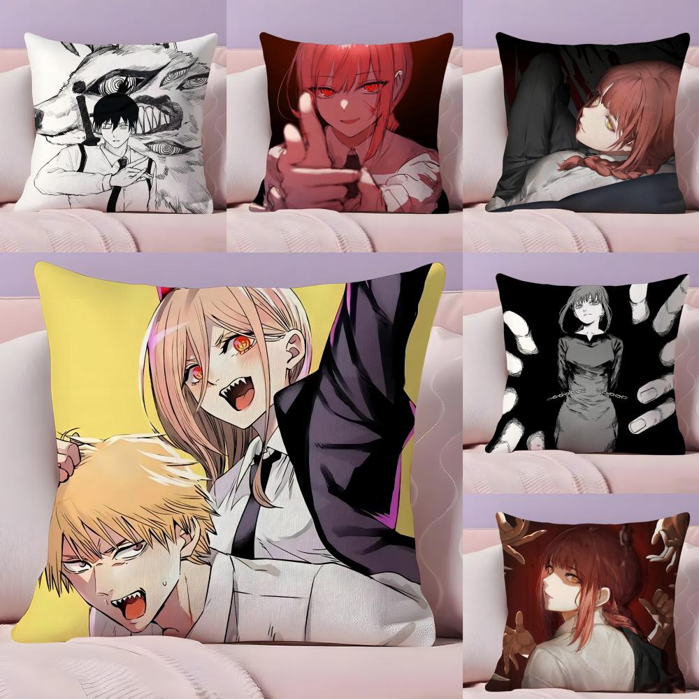 Anime CChainsaw MMan Cushion Cover Plush Fabric Soft DoubleSided Printed Sofa Warm Winter Home Gift Pillow Cover