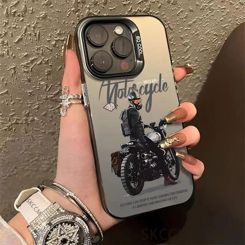 Модный крутой чехол для телефона в стиле байкера для iPhone 16 Pro Max 11 12 13 14 15 X XS MAX XR 7 8 Plus SE 2020 Цветной серебристый чехол