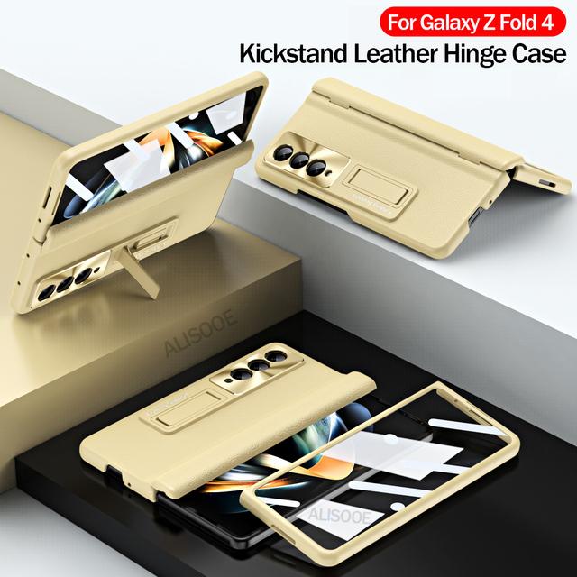 Со стеклом переднего экрана для Samsung Z Fold 4, кожаный чехол-держатель на петлях для Samsung Galaxy Z Fold 4, 5g, чехол-подставка