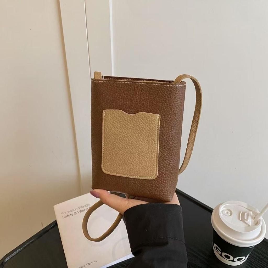 Новая женская повседневная портативная сумка-ведро для мобильного телефона - контрастная цветная сумка-сэтчел через плечо, модная и простая