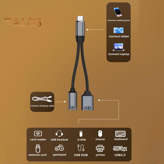 Кабель-адаптер USB-C OTG для зарядки и передачи данных 2 в 1, 100 Вт PD Type C в USB 2.0, быстрая зарядка и передача данных со скоростью 5 Гбит/с, нейлоновая оплетка, защита от перенапряжения