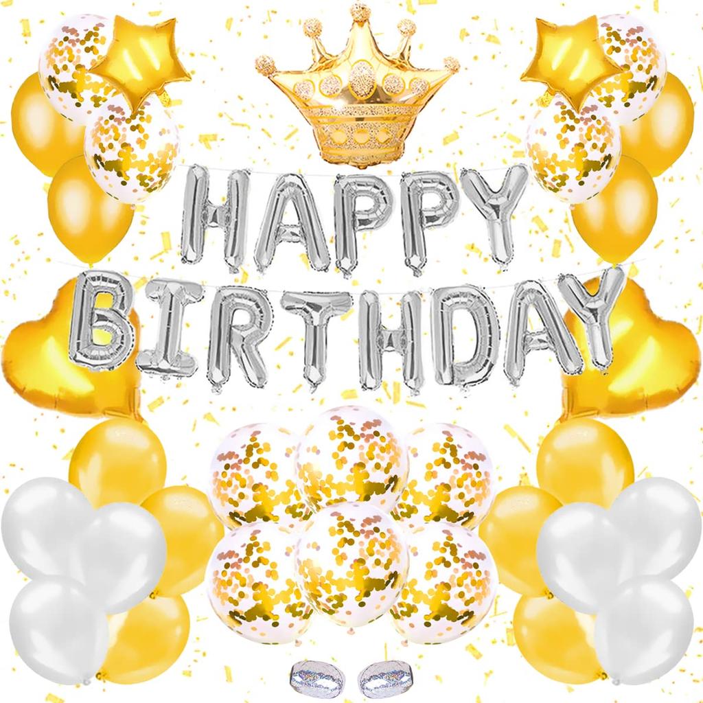 G&H Balloon Birthday Decoration Set 45 Pieces Happy Birthday Balloons Gold Crown Unisex