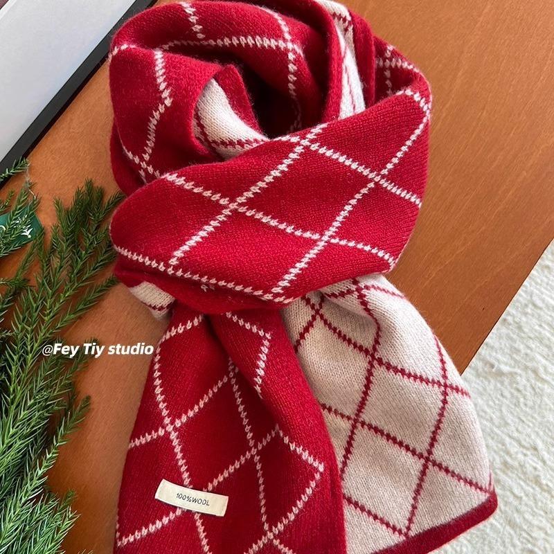 Wool 100ool Double-sided Scarf Rhombus Plaid Scarf Winter Warm Couple