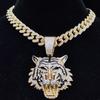 Men Women Hip Hop Tiger Pendant Necklace with 13mm Miami Cuban Chain Iced Out Bling Hiphop Necklaces Fashion Charm Jewelry