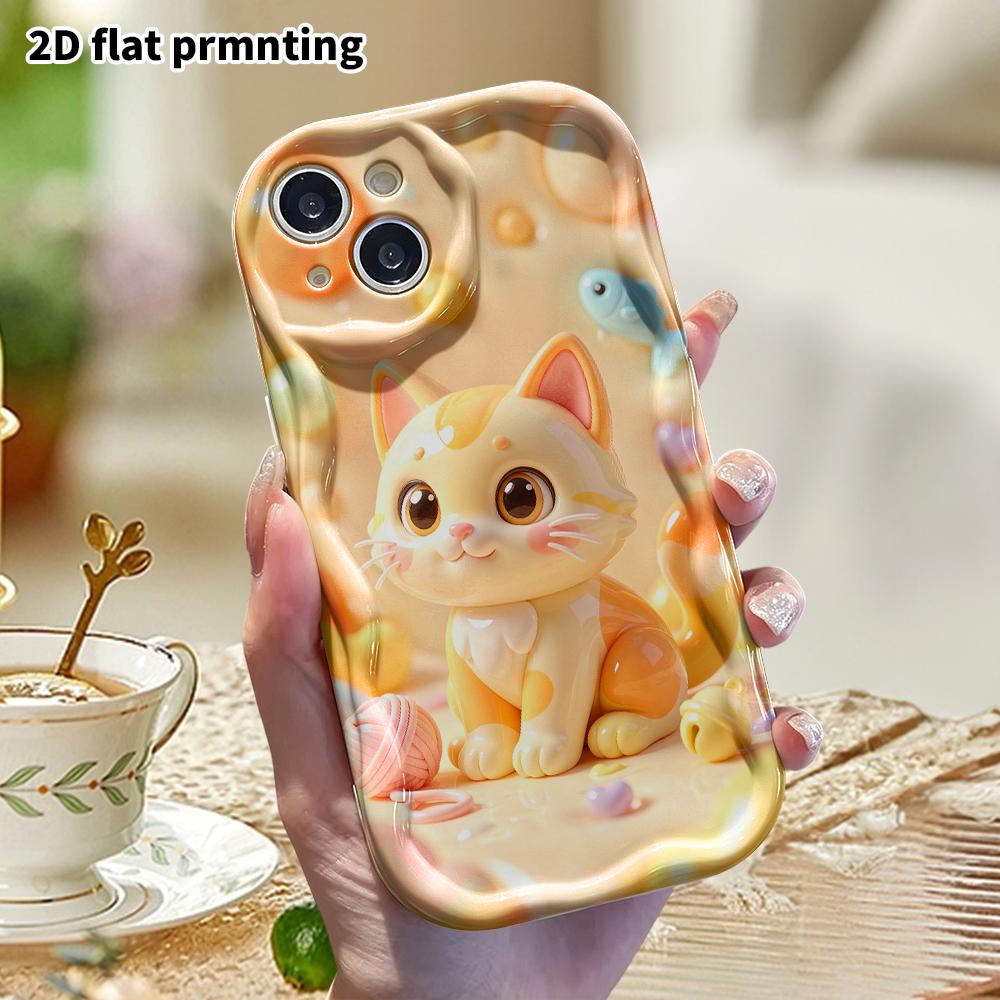 Phone Case: 2D flat design suitable for iPhone 18 17 16 15 14 13 Pro protective case, orange and white little kitty, perfect Christmas and Halloween h