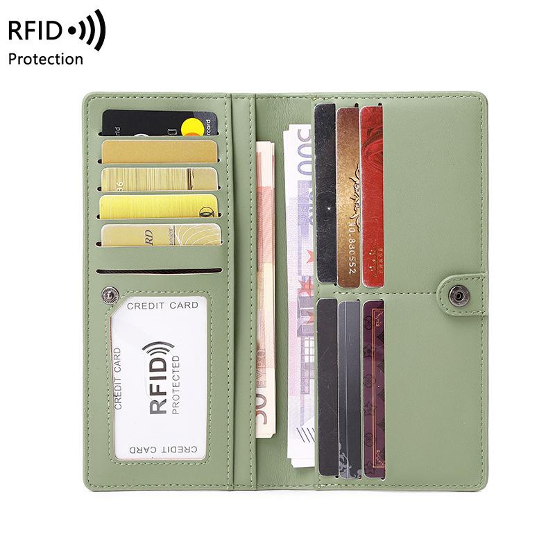 Минималистичный ультратонкий женский длинный кошелек RFID, двойной складной кошелек из ПУ, многофункциональная сумка для монет и кредитных карт, ручная сумка