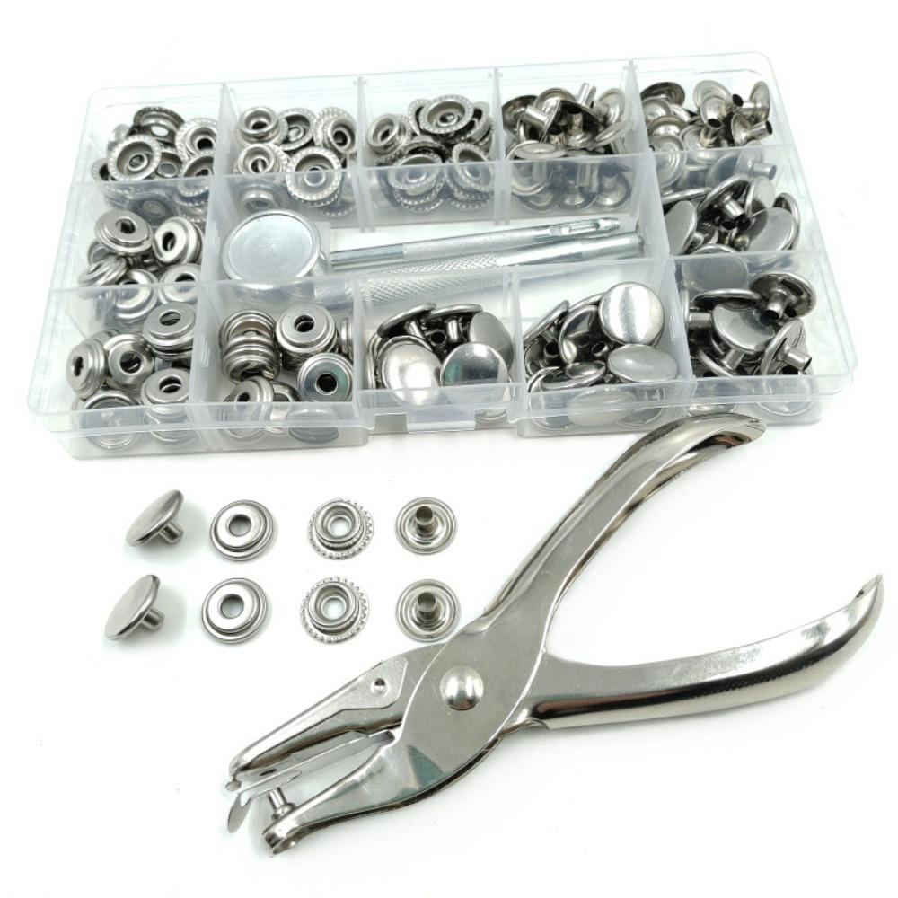 200Pcs Boxed Snaps Buttons Set Double Cap Leather Punch Pliers Durable Snap Fastener Kit DIY Craft