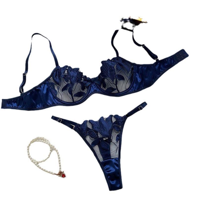 Sweet Lace Embroidered Mesh See-Through Lingerie Set