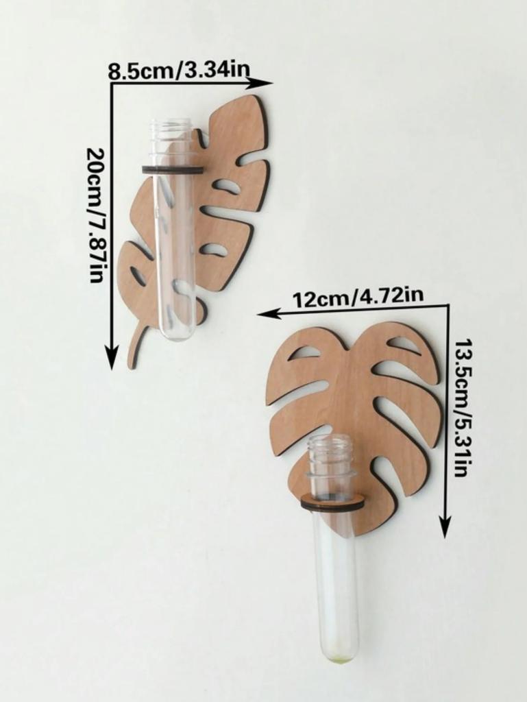 1/2 Pcs Leaf Shape Wall Planters Wooden Wall Hanging Plant Pots with Test Tube Vase Indoor Propagation Station Home Garden Decor