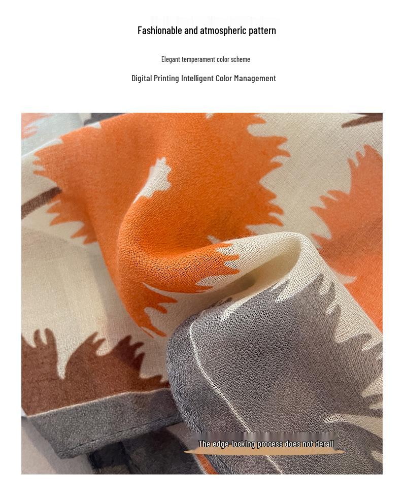 Korean Style Floral Cotton Linen Scarf - Versatile Autumn/Winter Shawl for Women