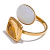 Yhpup Fashion Natural Shell Heart Love Square Adjustable Opening Ring Stainless Steel 18K Gold Color Stylish Chic Finger Jewelry