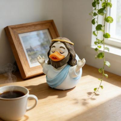 Коллекционная фигурка Иисуса-утки, напечатанная на 3D-принтере, христианские фигурки уток, религиозное украшение маленького Иисуса-утки для декора стола, приборной панели автомобиля