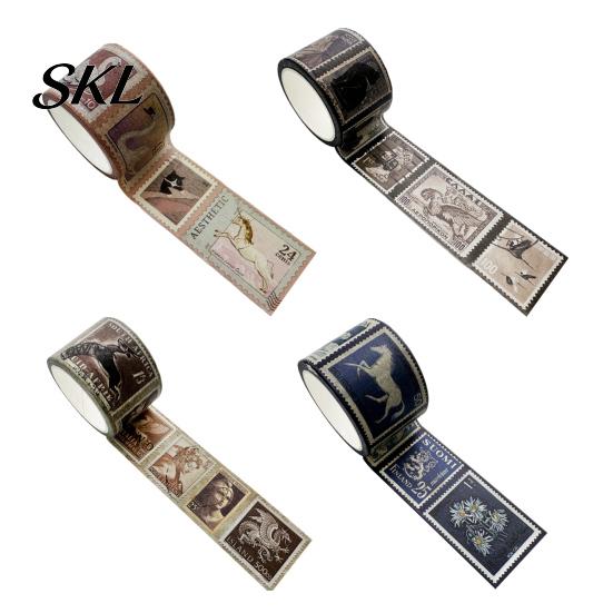 Classical Stamp Tape Vintage Washi Roll, Aesthetic Decorative Masking Tape, Retro Roll Adhesive for DIY Art Crafts, Journaling Scrapbooking Supplies