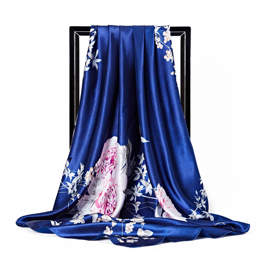 Women Fashion Square Vintage Print Satin Neckerchief Sun-Proof Scarf Scarves Shawl High Quality 1PC 90*90cm
