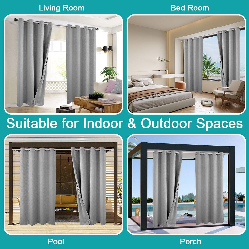 1 Panel Outdoor Curtains, Waterproof UV Protection Blackout Curtain with Eyelets, 3D Textured Indoor Outdoor Drapes for Garden, Pergola, Gazebo