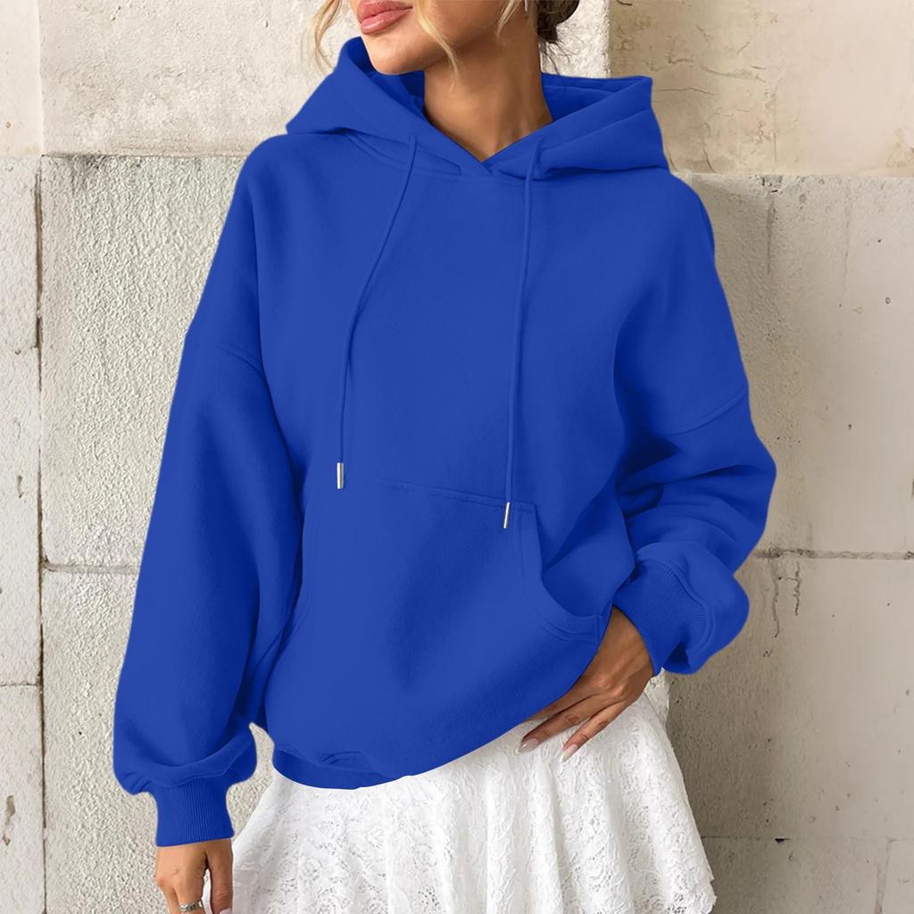 Женская толстовка, повседневная модная толстовка с длинными рукавами и капюшоном, однотонная