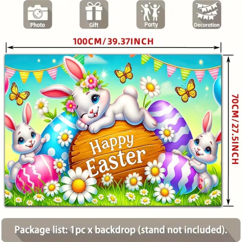 2D Easter Bunny & Colorful Eggs Backdrop Spring Holiday Party Decoration
