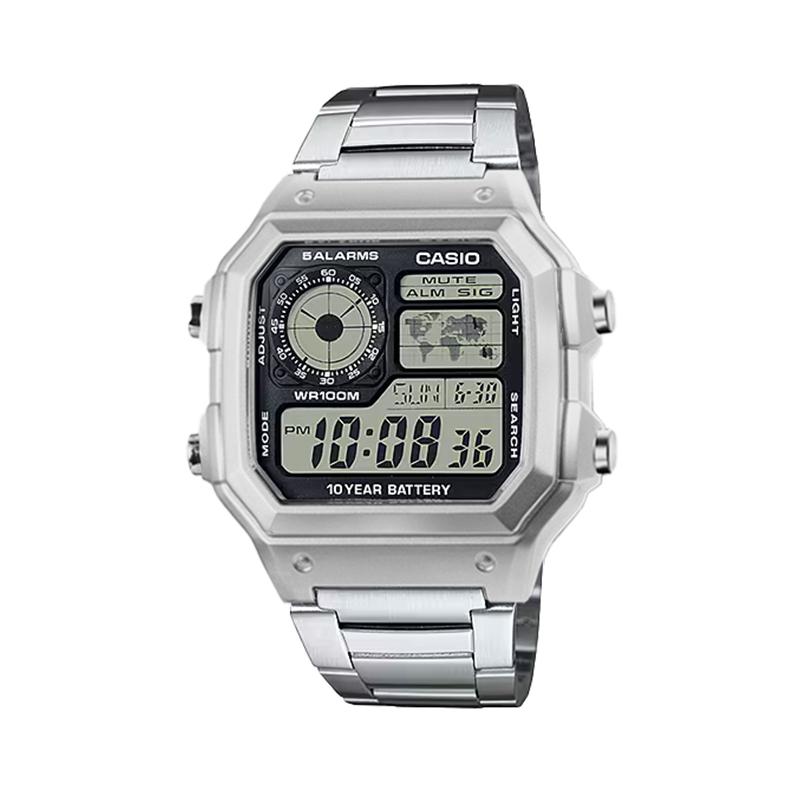 Casio Специальная коллекция AE 1200WHD 1A Электронный механизм Металлический ремешок Часы Унисекс Черный циферблат AE-1200WHD-1A(Watch4--)