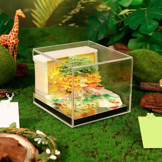 3D Time Piece Calendar Carved Tree Memo Pad 2026 Desk Calendar with LED Light Tear-off Decorative Panda Calendar Christmas Gift for Colleague Friend