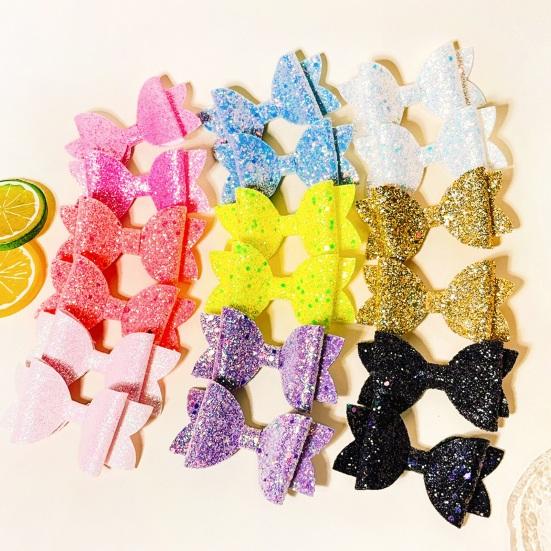 Colorful Hair Accessories for Photoshoots 2Pcs Solid Color Glitter Bow Clip Girls, Double Layer Sparkling Non Slip Clips Children Hairpin, Decorative