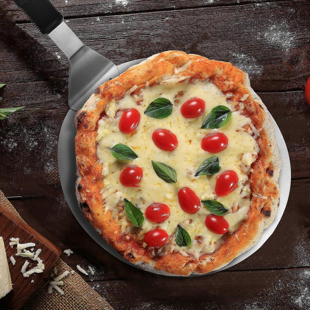 Stainless steel pizza shovel - pizza lifter - round pizza slider - pizza spatula - pizza (silver/black - round)