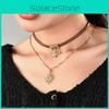 Stylish Two-layer Choker Necklace Set For Women With Rhinestone Stars And Flowers