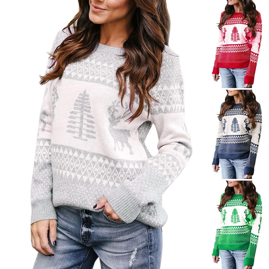 Women's Sweater Women's Loose Pullover Christmas O-Neck Knit Sweater