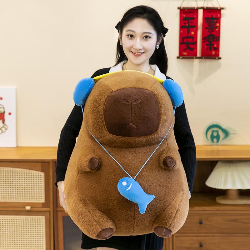 New earphones chef magic hat capybara doll leather pull throw pillow sleeping doll plush toy girl gift