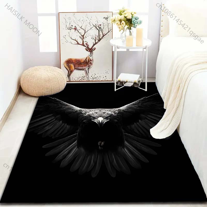 Bald Eagle Black Print Carpet for Bedroom Living Room Bedside Sofa Floor Mat Modern Home Decor Area Rug Large Size for Gifts