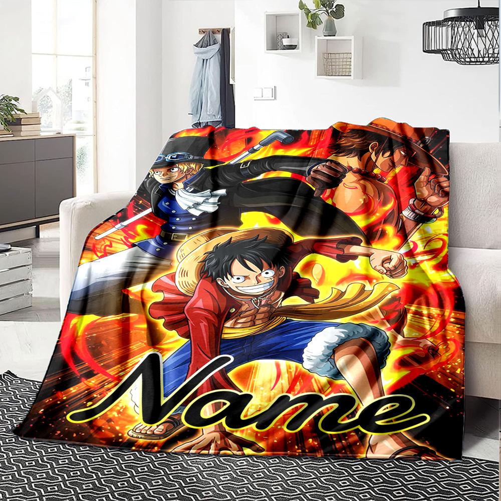 Custom Name One Piece Adventure flannel Blanket for Super Soft Cute Comfort Blanket for Travel Bedding Couch Sofa Blanket