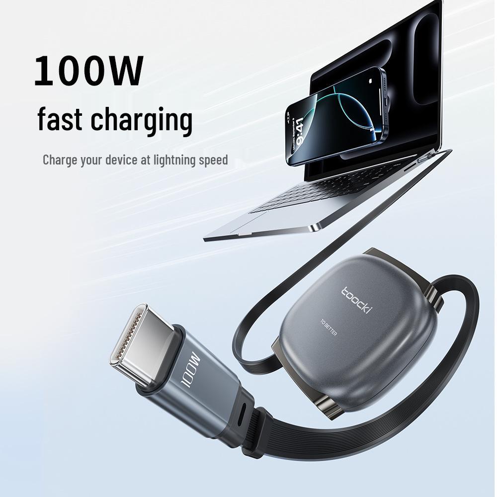 Выдвижной кабель Toocki 100 Вт для быстрой зарядки Apple, MacBook и Samsung