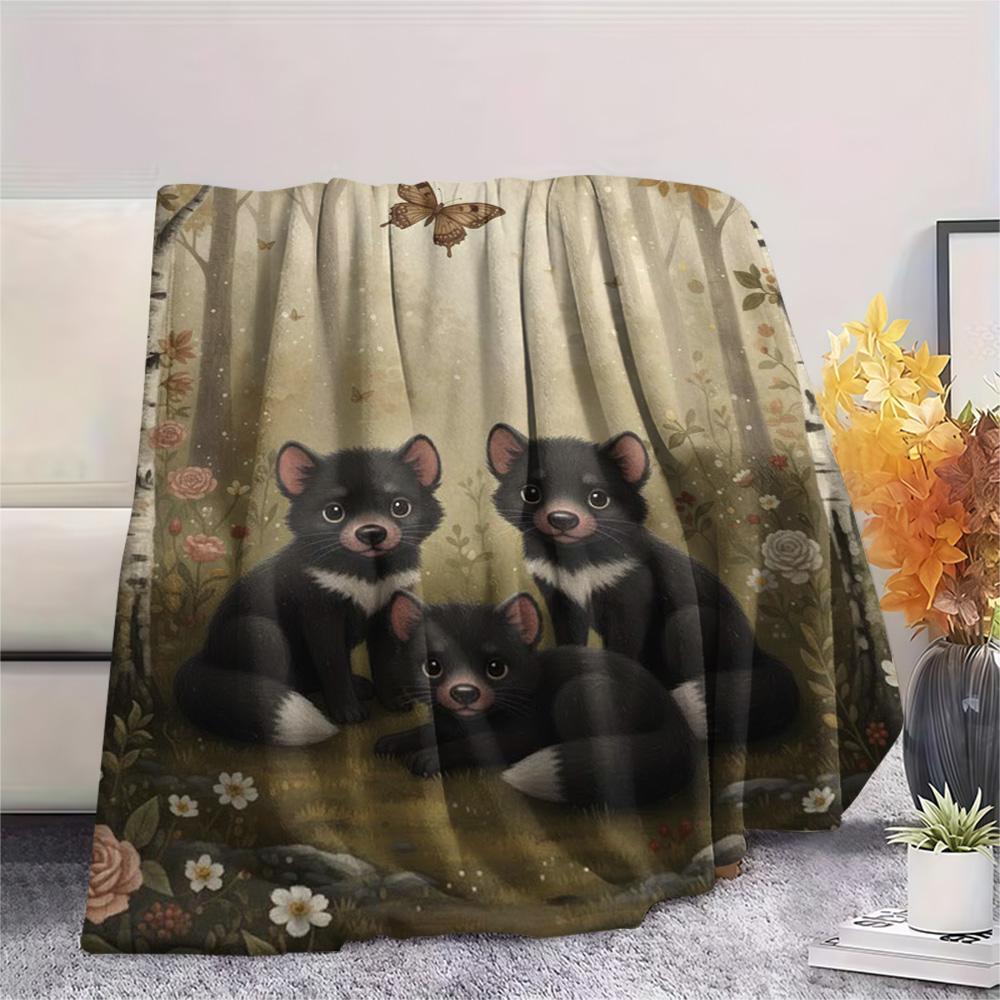 1PC Printmaking style Print FlAannel Blanket, High quality Comfortable for All Seasons, Home Decor, Warmth and Comfort