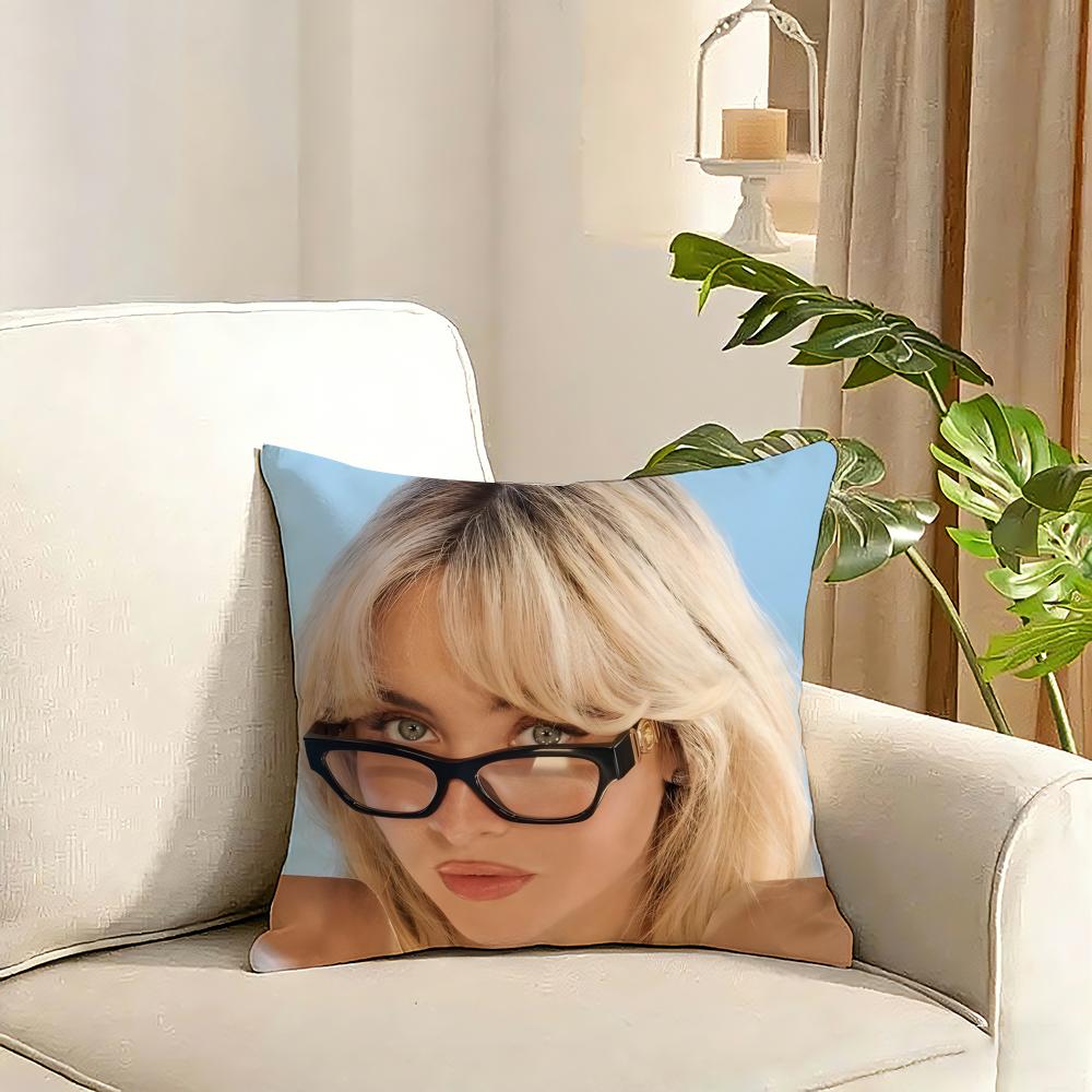 Singer Sabrina CarpenterS Cushion Cover Reversible Plush Pillow Cover Soft Fluffy Home Decor for Sofa Bedroom