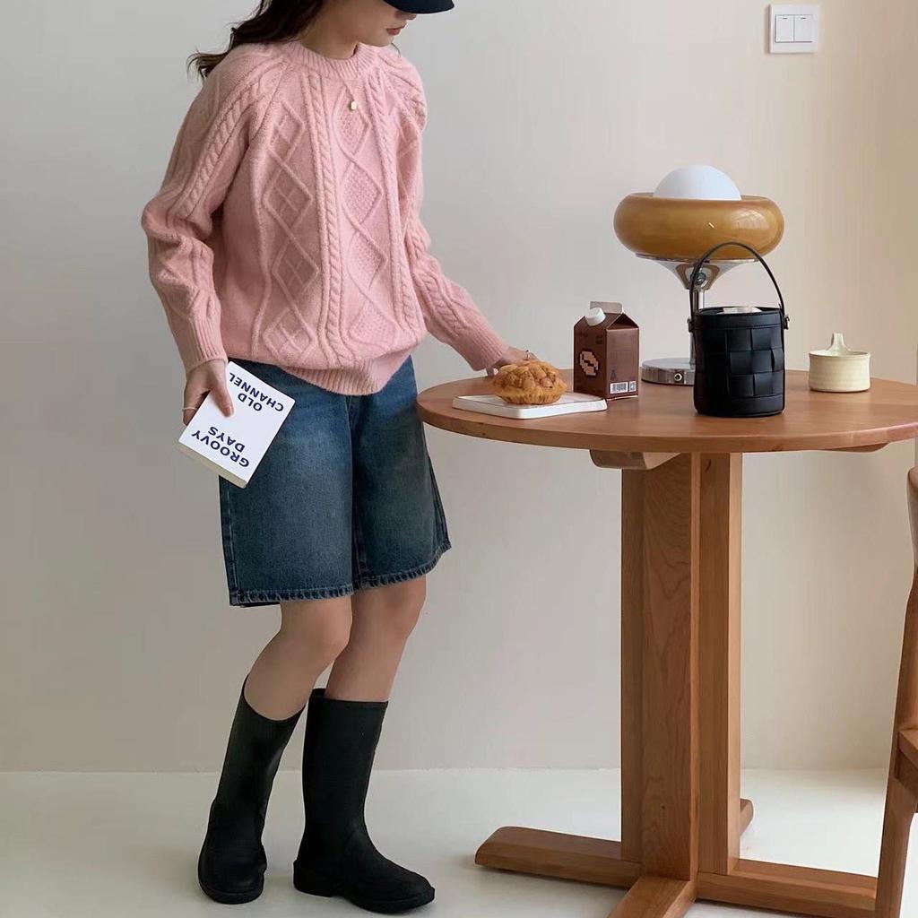 Vintage Twist Thickened Pullover Sweater Women's Autumn and Winter Solid Color Round Neck All-match Loose Knitted Sweater for Outer Wear