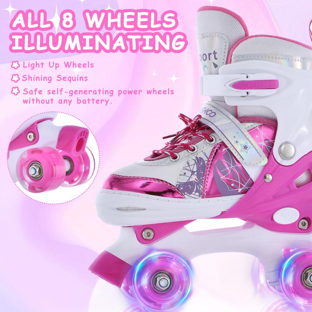 Roller Skates for Girls Boys for Kids 4 Size Adjustable Light Up
