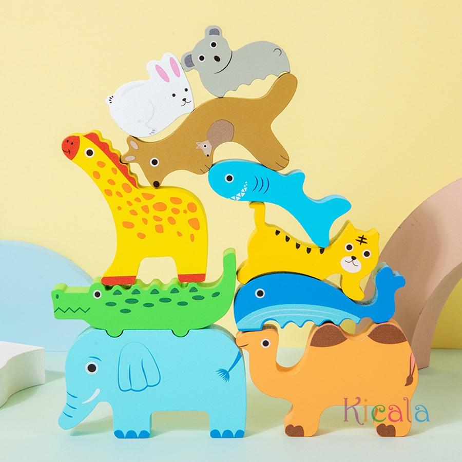 Montessori Teaching Aids Cartoon Animal Balance Stacked Building Blocks Development Learning Motor Skills Preschool Education