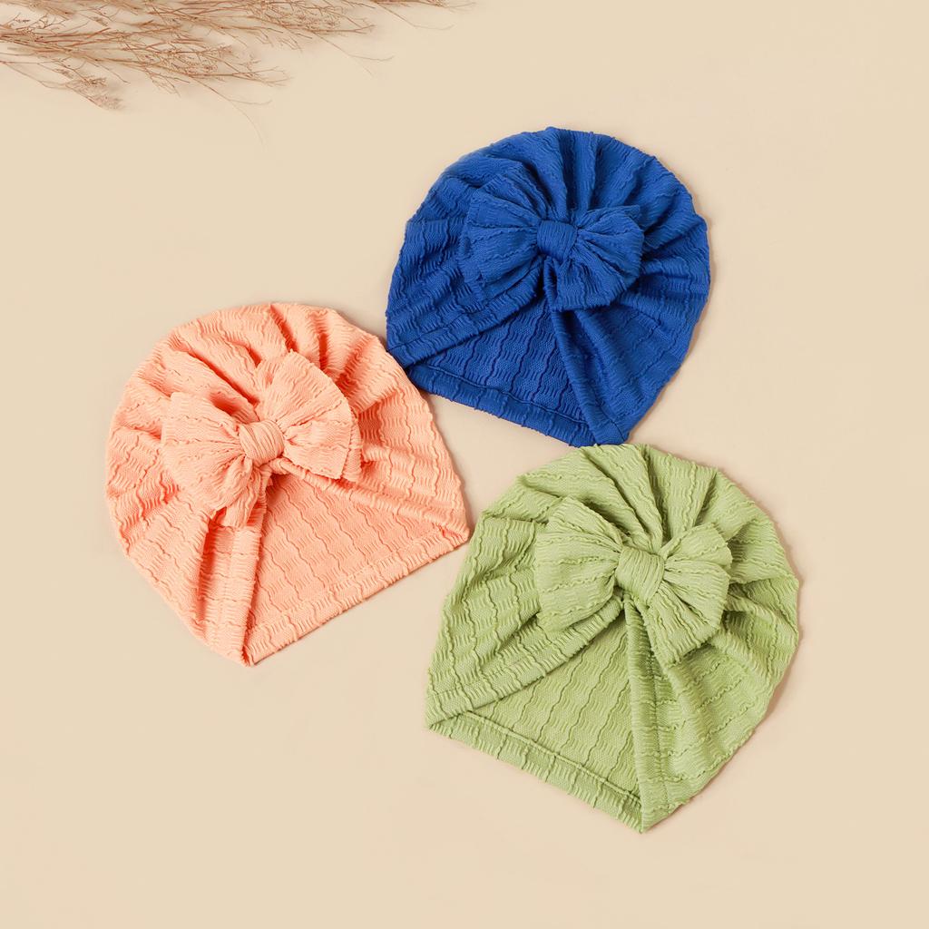 INS Style Baby Kids Headwear with Bow - Stretchy Elastic Newborn Jacquard Bonnet Hat Infant Turban Cap for Girls Boys 0-2 Years Old