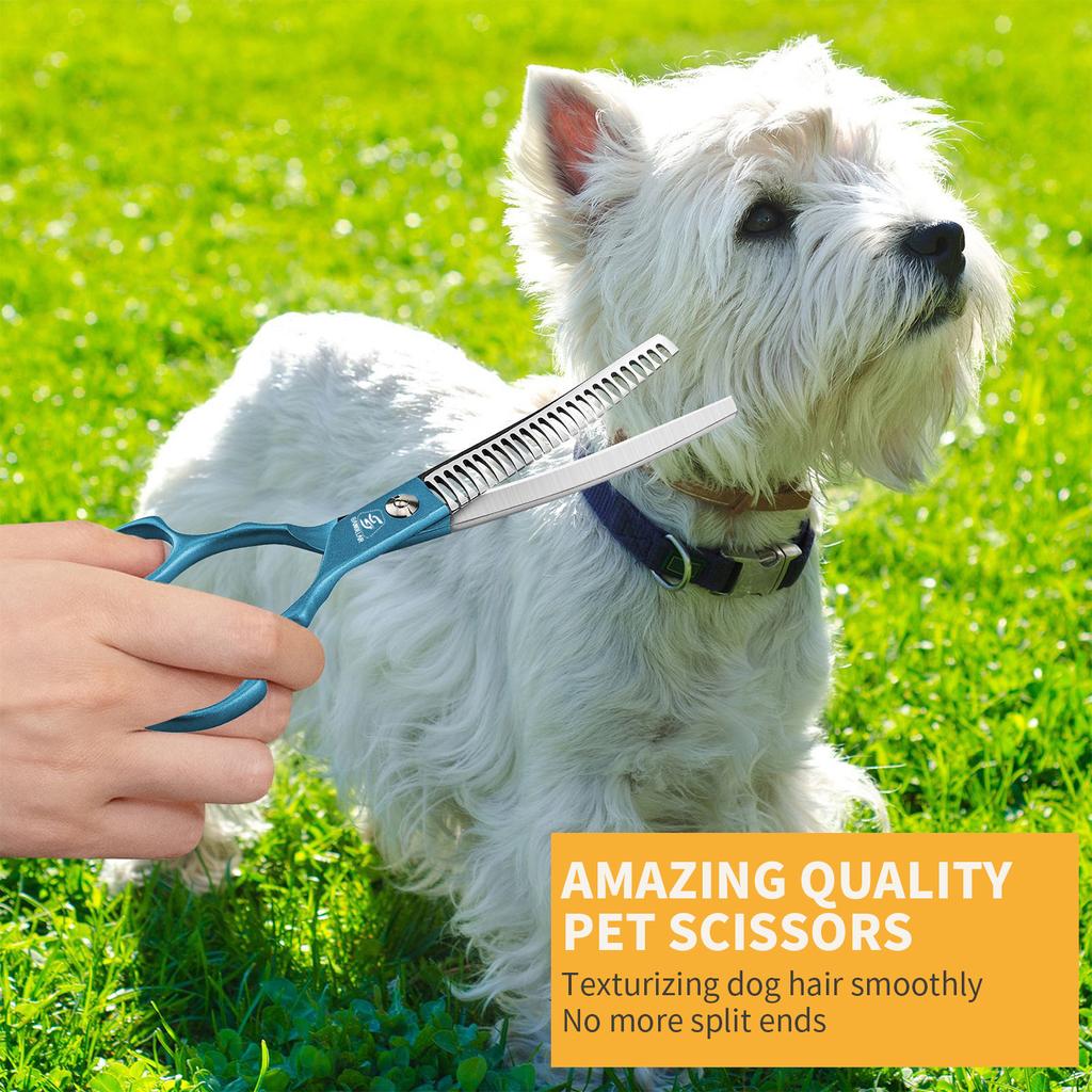 SANGELAR 6,5-дюймовые синие изогнутые ножницы для груминга домашних животных, могут сгибаться вверх и вниз, удаляют 20%-35% и 45%-60% волос, высококачественный инструмент для груминга