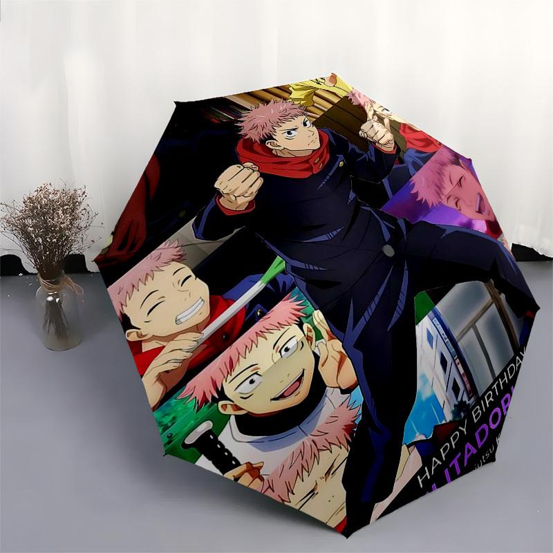 1pc Happy Birthday Jujutsu Kaisen Yuji Itadori Umbrella Automatic Opening Closing Outdoor Umbrella with 3-Fold Design, 8-Bone Iron Frame, Suitable for