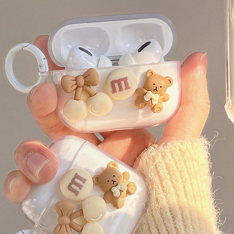Мультяшная Вишня Airpods 1 / 2 Поколения Милый Медведь Прозрачный Чехол-Крышка для Bluetooth-Наушников 3 Поколения Подвесная Пряжка Мягкий Pro
