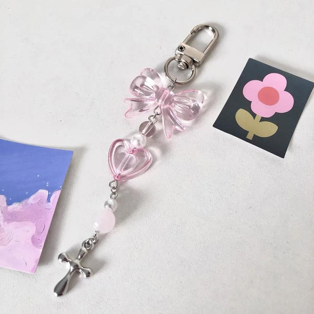 Acrylic Alloy Beaded Keychain Stylish Phone Pendant for Women Girls Elegant Keyring Gift Fashionable Bag Accessory